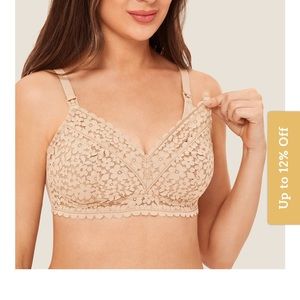 Momanda nursing/pumping bra, size 34E, nude lace.